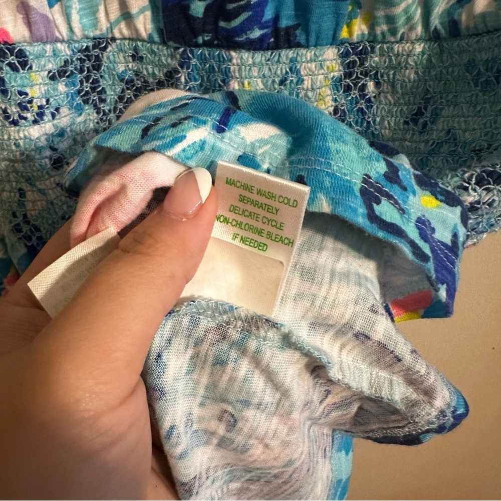 LILLY PULITZER Tideline Mini Dress Sz S Sparking Blue Vacation Drop Waist Tropic - Picture 5 of 10